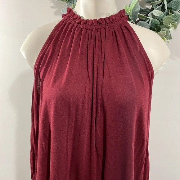 NWOT LOFT Gathered Halter Neck Tank Top Wine Burgundy M - Picture 3 of 15